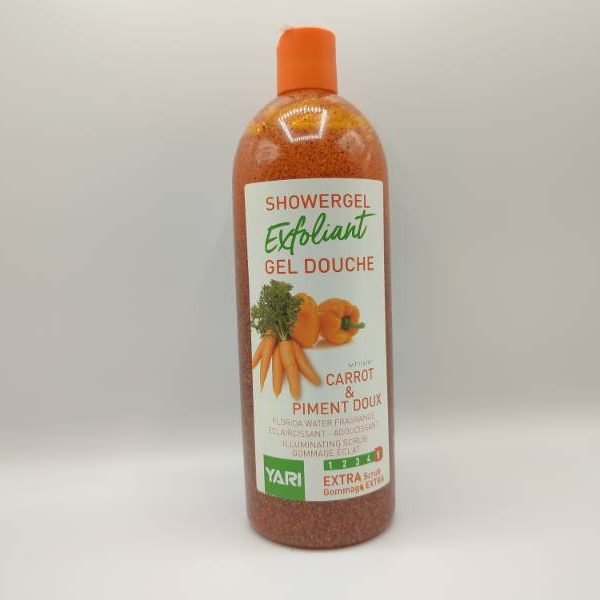 Gel Douche Exfoliant & Éclaircissant – Carotte & Piment Doux – Nettoyage Intense & Peau Lumineuse