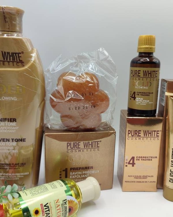 Pure White Gold Lait 400ml + Savon + Crème + Huile - Éclaircissant & Hydratant