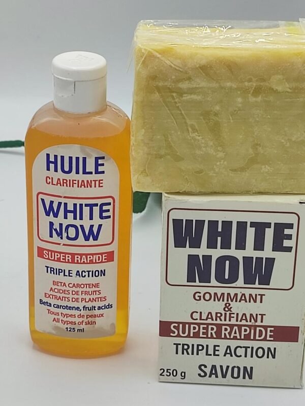 Mini Gamme WHITE NOW – Huile & Savon Super Clarifiants | Éclaircissement Rapide & Teint Uniforme | Banane Jaune
