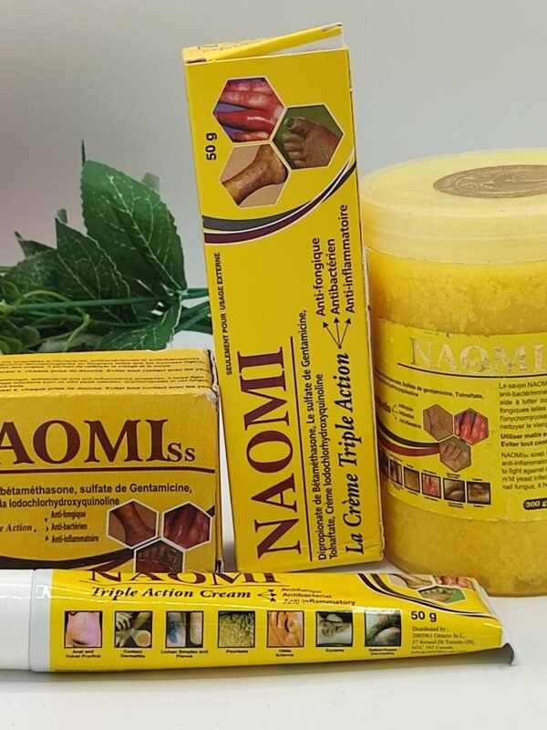 Mini Gamme NAOMI – Savon Exfoliant & Crème Triple Action | Anti-Fongique, Antibactérien & Anti-Inflammatoire | Banane Jaune