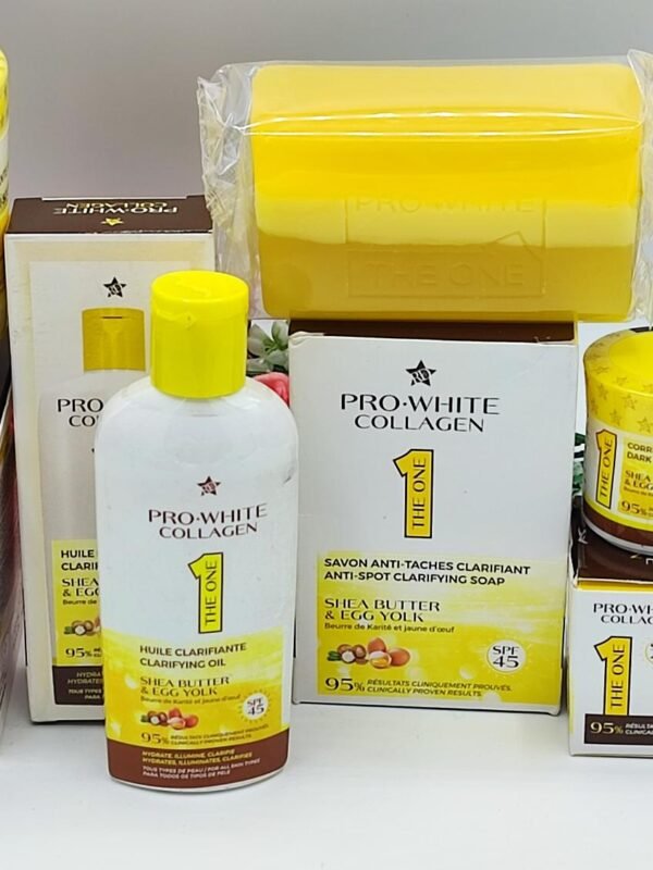 Pro White Collagen Anti-Taches | Crème, Huile, Savon & Visage | Éclat Peau