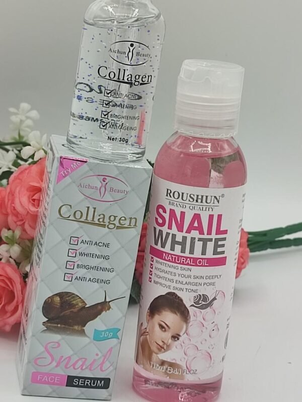 Huile & Sérum Snail White à la Bave d’Escargot et Collagène | Pour un Teint Jaune Parfait, Peau Lisse et Illuminée