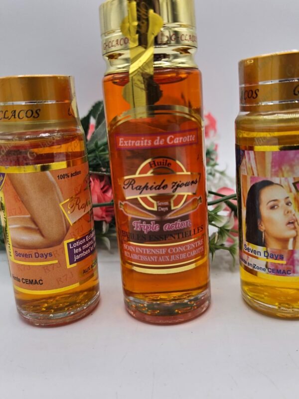 Huile , Lotion visage et Lotion main et pieds, essentielles soin intensif concentré éclaircissant aux jus de carotte RAPIDE 7 JOURS triple action