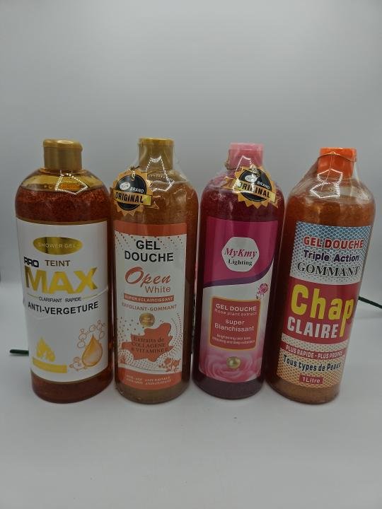 Gel Douche Clarifiant CHAP CLAIRE + Mykmy + Open White + Pro Teint Max – Pack 4 x 1 Litre – Nettoyage et Éclat