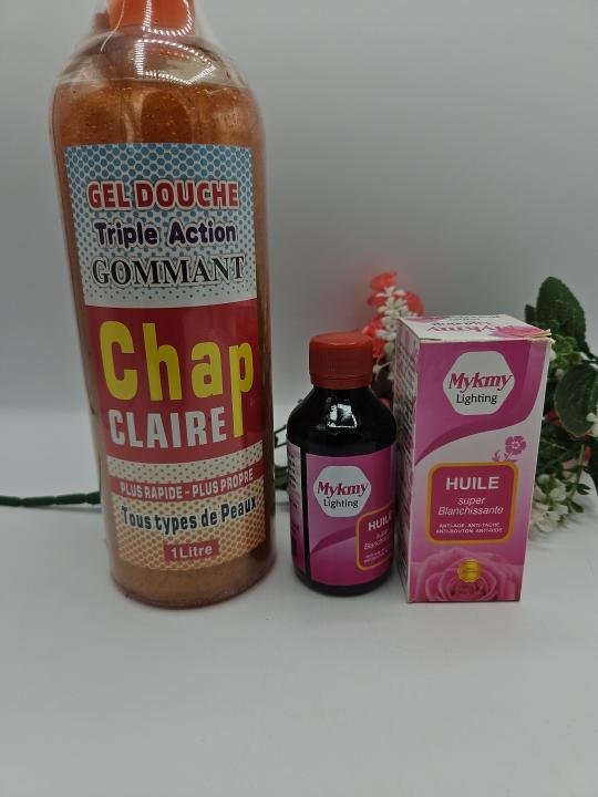 Gel Douche Triple Action Gommant CHAP CLAIRE + Huile MYKMY LIGHTENING – Peau Plus Propre et Éclatante (1L + 125ml)