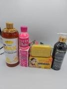 Gamme corporelle Pro teint  White  gel douche 1litre, huile sucess white125ml , lait corporelle Glutathione noir 500ml et savon Purec Egyptian Gold OR 250g
