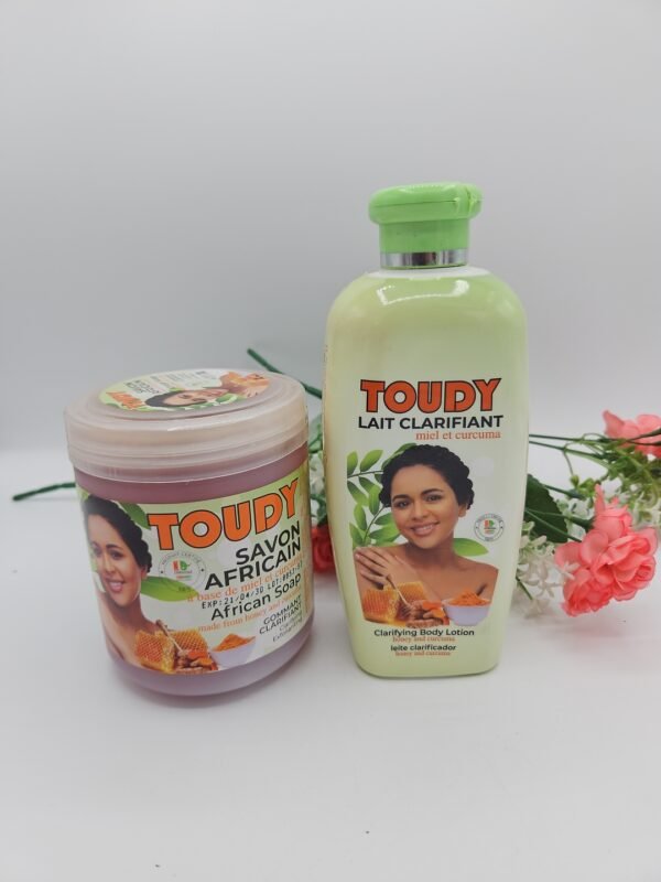 Savon Africain Toudy tres gommant 670ML et sa creme corporelle tres clarifiant 400ML